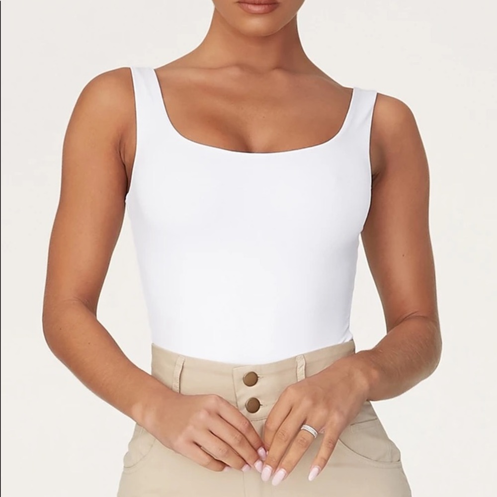 White Square Neck Thong Bodysuit